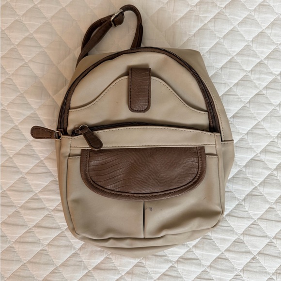 Handbags - Tan and Brown Small Backpack Purse